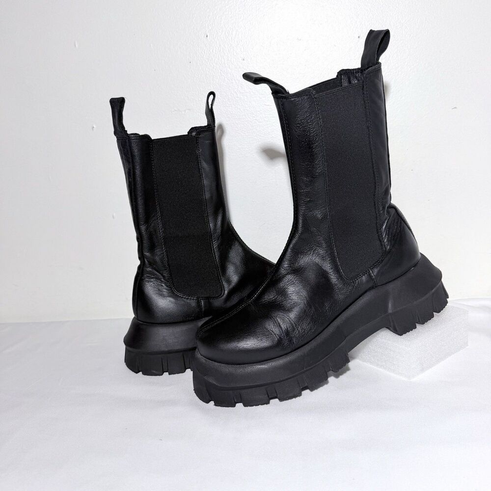 ASOS DESIGN Aqum premium leather chunky chelsea Unisex Black Boots